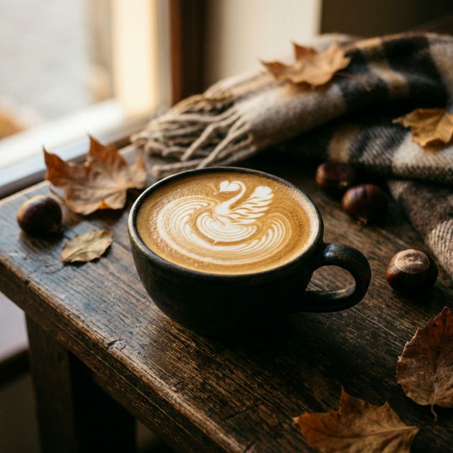 Beautiful latte art in a rustic ceramic cup