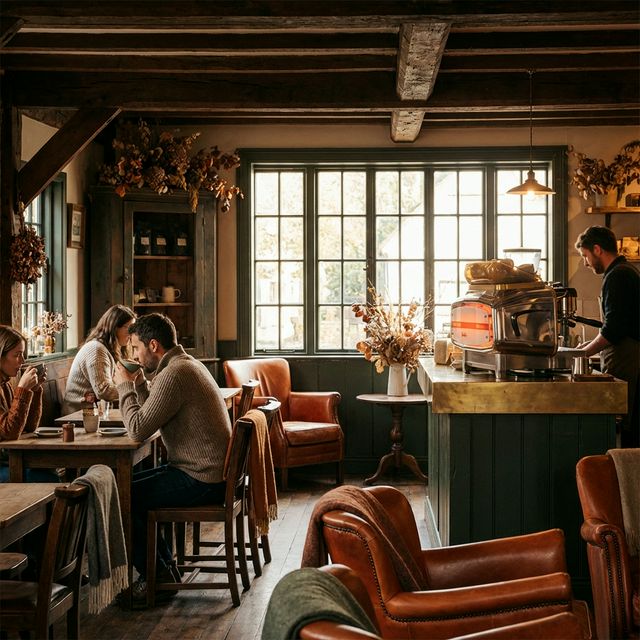 Interior of Oak & Oat high-end rustic coffee shop